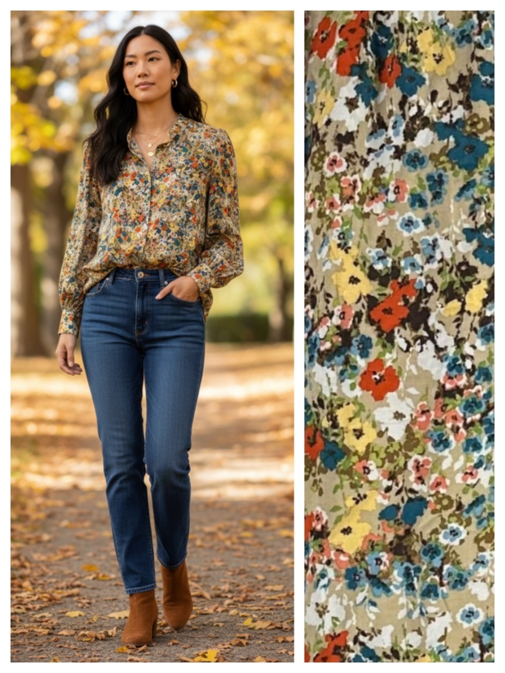 J Jill Shirt Top Blouse 2X 18 20 Floral Tan Autumn Fall Chic Career Vibrant